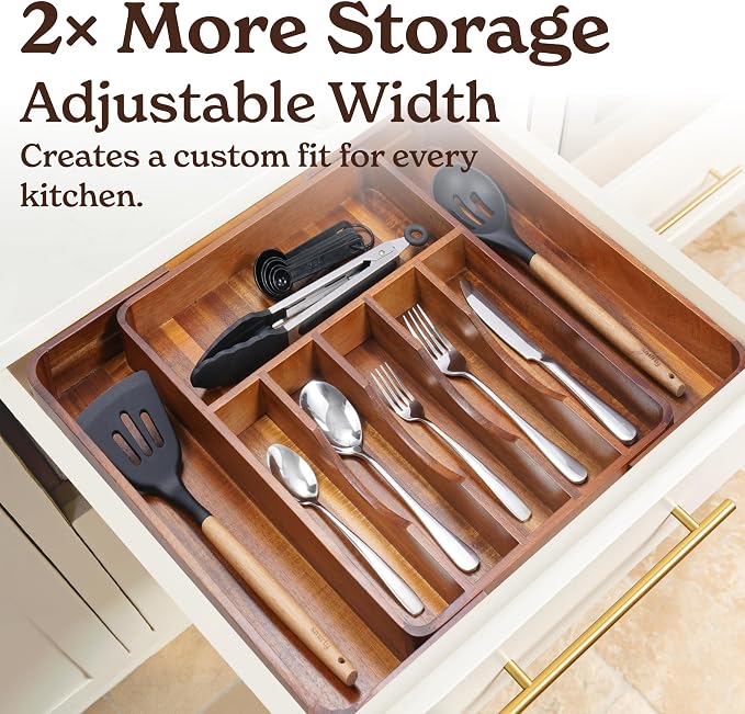 SMIRLY Silverware Drawer Organizer – Bamboo Kitchen Drawer Organizer, - Image 6