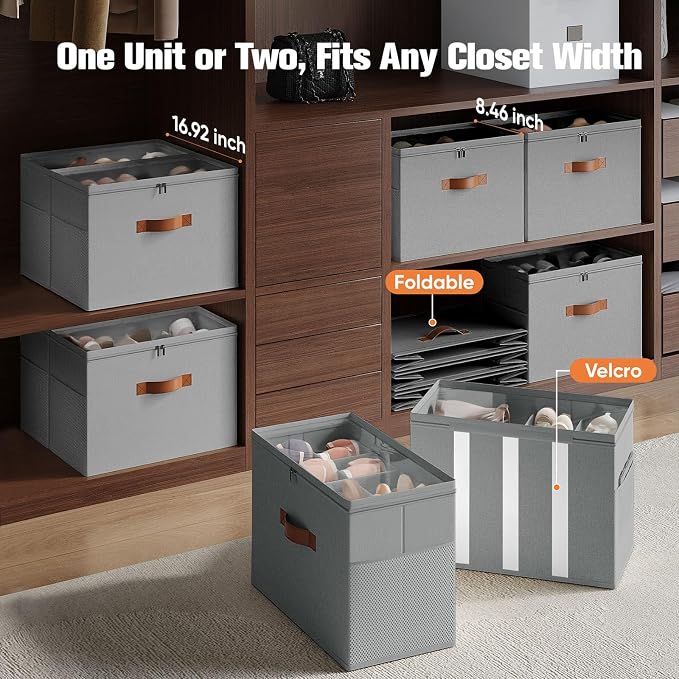 Shoe Organizer for Closet, 2 Pack Foldable Shoe Storage Organizer - Image 3