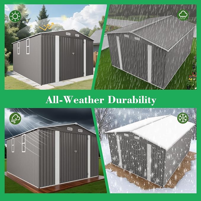 Metal Storage Shed, 10 X 12 FT Lockable Outdoor Tool Shed - Image 4