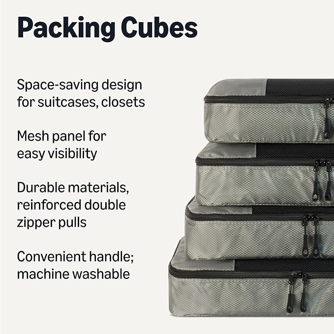 Amazon Essentials 4-Piece Packing Cubes Travel Accessories Set, Luggage - Image 2