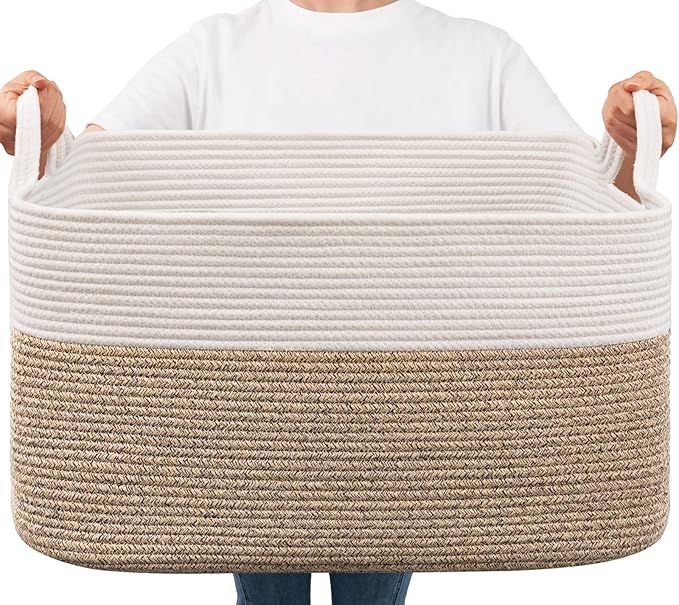 Goodpick Large Woven Blanket Basket, 21.6" x 14.9" x 11.8" Storage Baskets by Goodpick