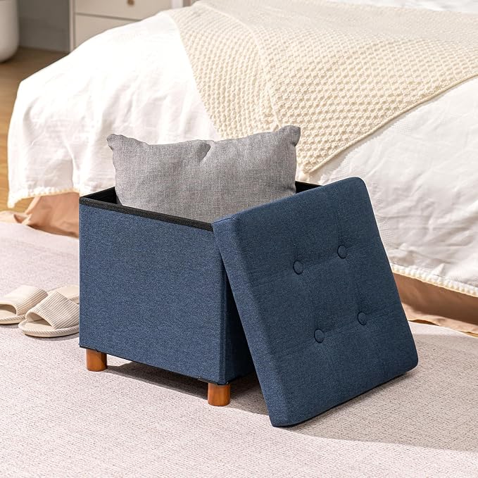 PINPLUS Storage Ottoman Cube, Foldable Fabric Footrest, Comfortable Seat - Image 2