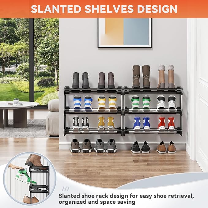 3 Tier Narrow Shoe Rack with Hook and Loop Sticky Adhesive Strips Shoe Shelf - Image 5