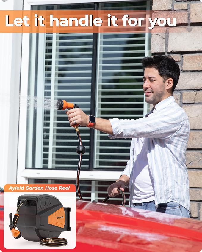 Ayleid Retractable Garden Hose Reel, 1/2 in x 65 ft Wall Mounted Hose Reel - Image 5