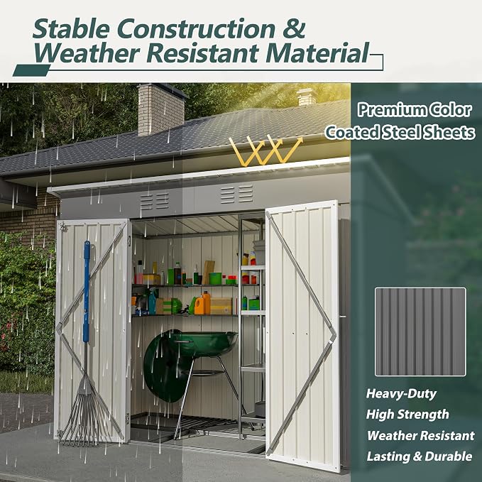 8x4 FT Outdoor Storage Metal Shed - Image 3