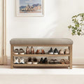 Shoe Rack Bench with Cushion, 2 Tier Solid Wood Storage Bench, Mid-Century by Zihanhome