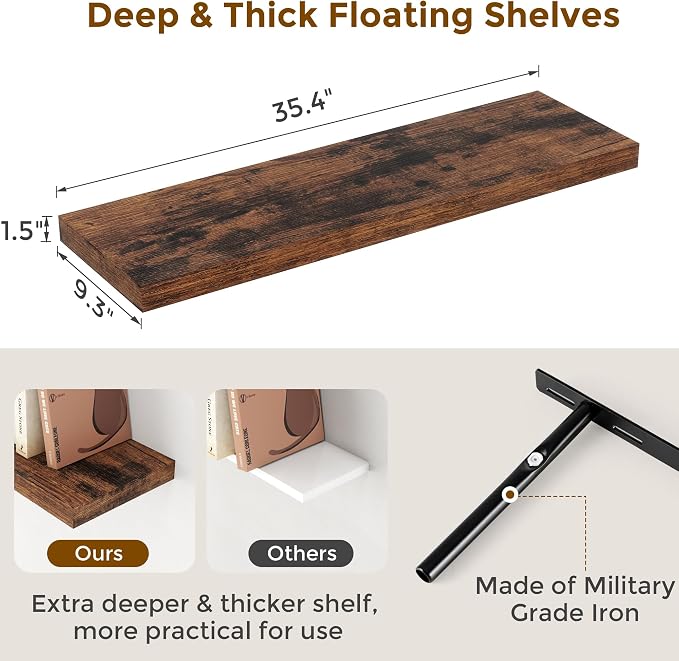 36x9.3 Floating Shelves for Wall, Wood Floating Shelf 36 Inch Long, Large Deep - Image 3