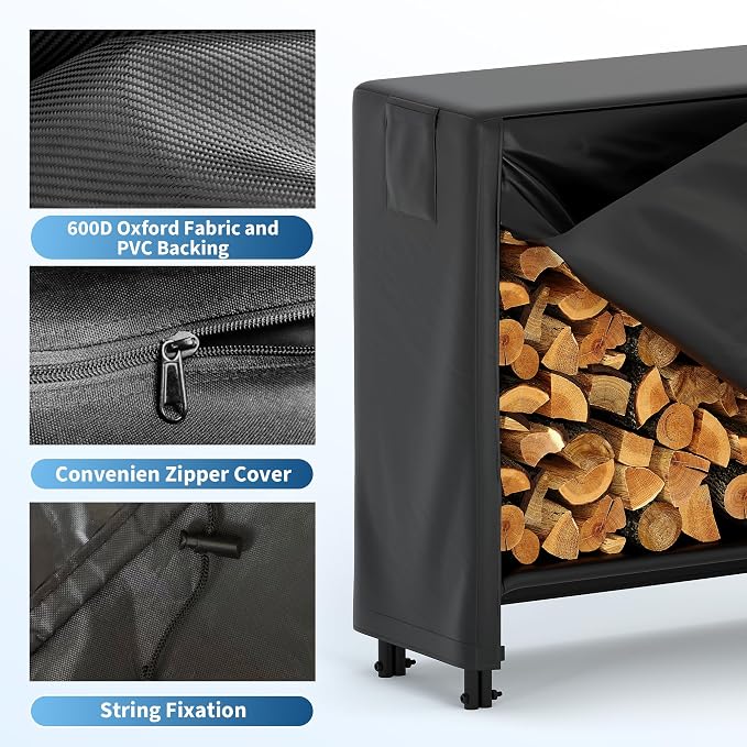 8FT Firewood Rack with Cover, Holders Firewood Outdoor Log Rack with Zipper - Image 7
