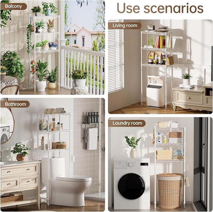 Over The Toilet Shelf, 3-Tier Adjustable Freestanding Metal Bathroom Organizer - Image 9