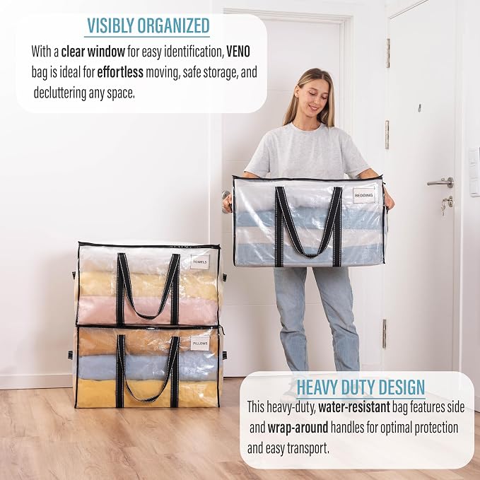 VENO 2 Pack Clear Moving Bags Christmas Storage Bags, Large Storage Bins - Image 5