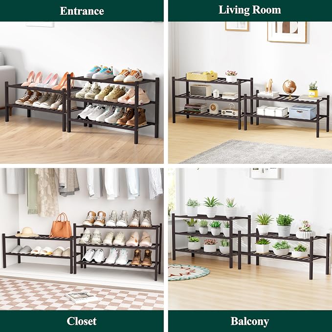 Smiry Bamboo Shoe Rack for Closet, 6 Tier Wooden Stackable Shoe Organizer - Image 7