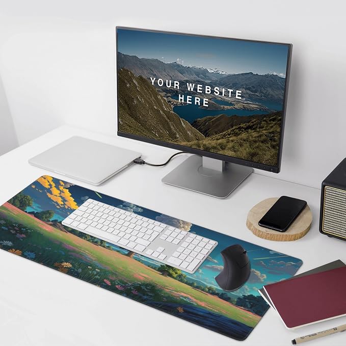 Anime Grass Flowers Blue Sky Large Mouse Pad, Vintage Aesthetic Gaming Desk Mat - Image 9