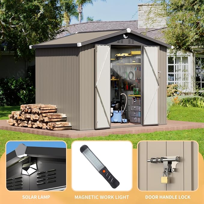 8x6 FT Outdoor Storage Shed, Metal Tool Sheds, Waterproof Outside Storage Shed - Image 3