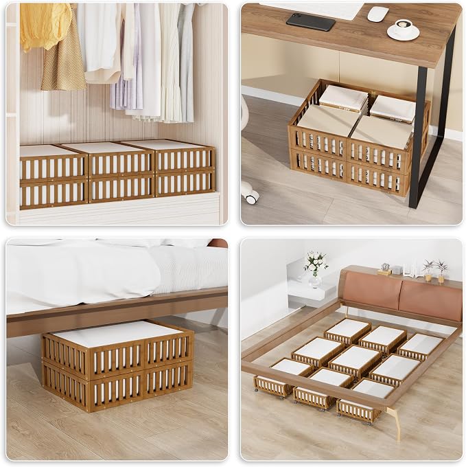 Bamboo Under Bed Storage with Wheels, Rolling Underbed Shoe Organizer Box - Image 5