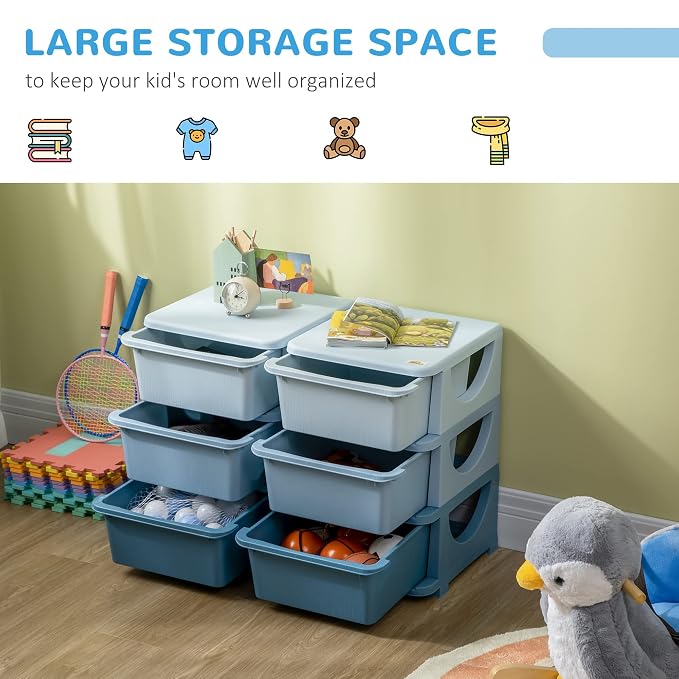 Qaba 3 Tier Kids Storage Unit, 6 Drawer Chest Toy Organizer Plastic Bins - Image 4