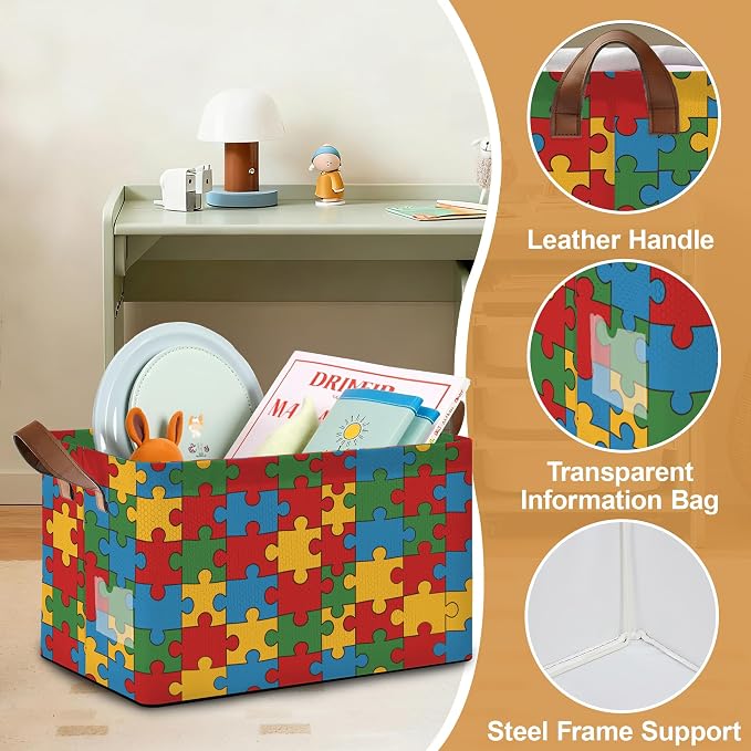 Jigsaw Storage Bins with Handles, Collapsible Storage - Image 3