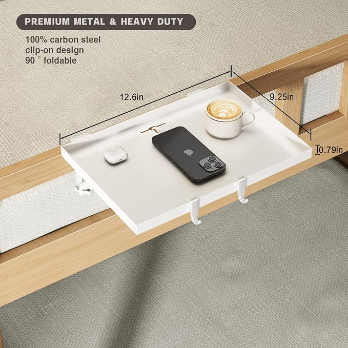 Bedside Shelf Foldable, Metal Clip-On Bunk Bed Table Shelf - Image 6