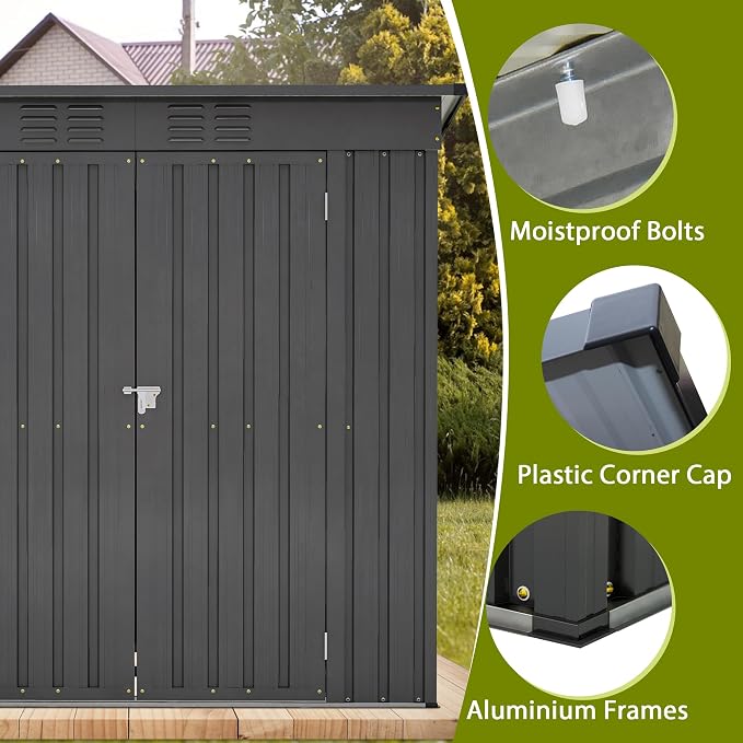 4x6 ft Metal Shed Outdoor Storage Shed, Metal Steel Utility Tool Shed Storage - Image 7
