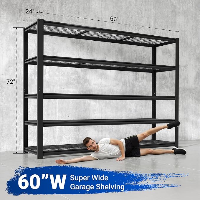 FLEXIMOUNTS 60" W Garage Shelving, 5 Tier Storage Shelves Load 1500LBS - Image 3