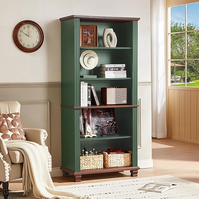 70" Tall Green Bookshelf, 5 Tier Wooden Book Shelf - Image 5