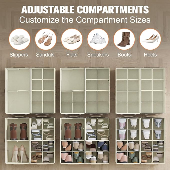Shoe Organizer for Closet, 2 Pack Foldable Shoe Storage Organizer - Image 2