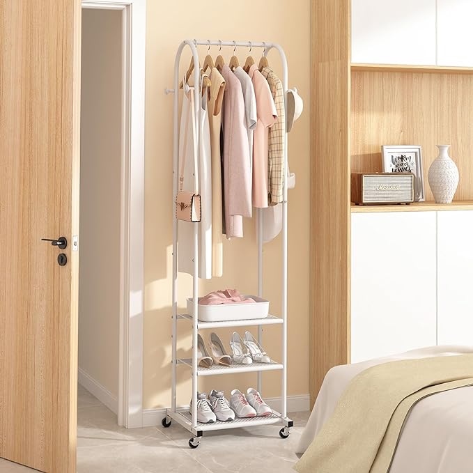 Heavy Duty Clothing Rack with Wheels, Modern Garment Rack with 3 Metal Shelves - Image 5