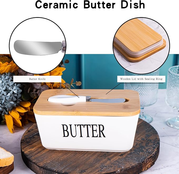 Large White Butter Dish with Lid and Knife - Image 3