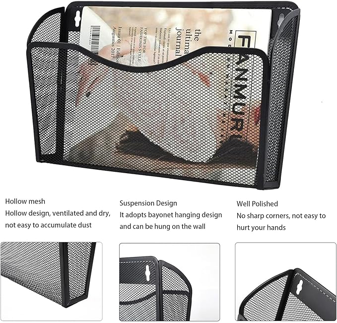 3 Pack Wall File Organizer, Mesh Hanging Metal Vertical Wall Mounted File Holder - Image 3