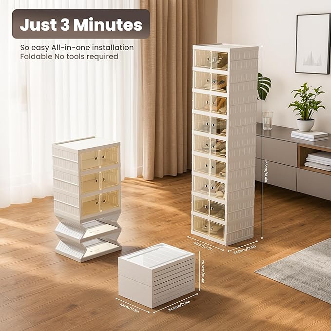 Foldable Shoe Organizer Storage Box Set of 2, Portable Extra Large Folding Shoe - Image 2