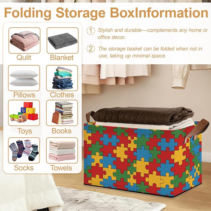Jigsaw Storage Bins with Handles, Collapsible Storage - Image 5