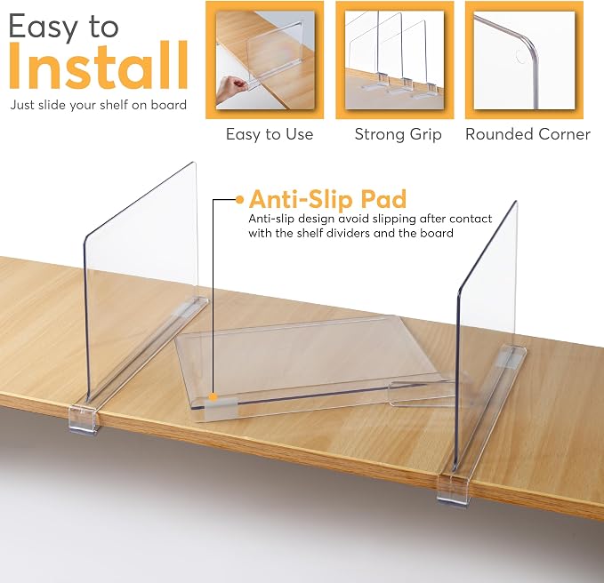 10 Pack Acrylic Shelf Dividers for Closet Organization 11x7.9 Inch – Clear - Image 3