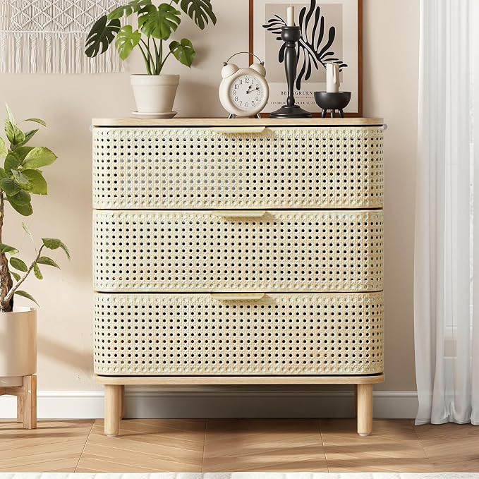 ORRD 3 Drawer Dresser, Modern Iron Rattan Cabinet Dresser - Image 8