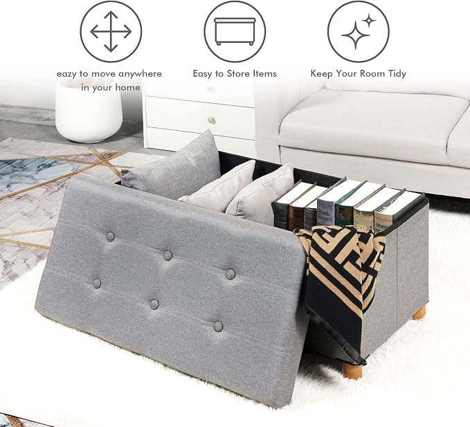 PINPLUS Ottoman with Storage Coffee Table, Large Storage Bench Foot Rest Ottoman - Image 4