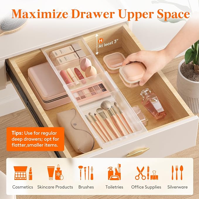 Lifewit 3 Pack Sliding Makeup Drawer Organizer Trays - Image 3