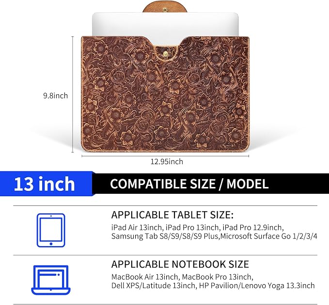 Genuine Leather Laptop Sleeve, Compatible - Image 2