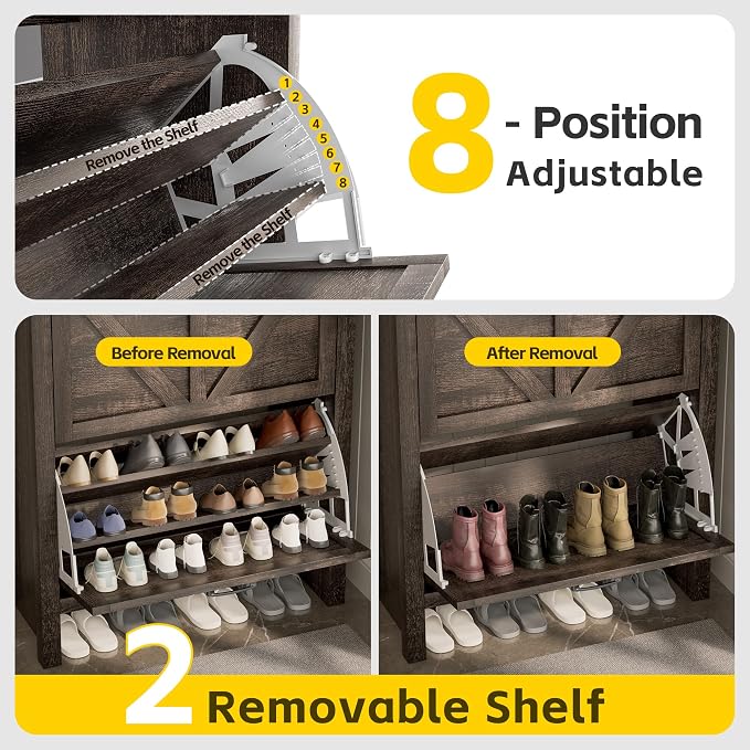 MU Shoe Cabinet with 2 Flip Drawers & Open Storage Space, Entryway Shoe Storage - Image 5