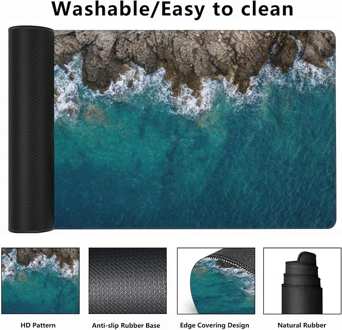 Desk Mat, Sea Waves and Fantastic Coast Gaming Mouse Pad, XXL Extended Mouse - Image 2