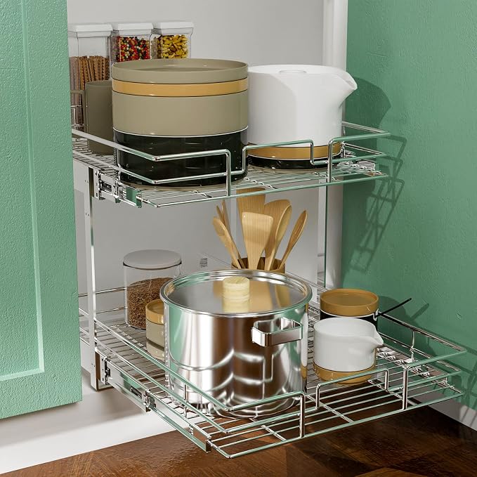 LOVMOR 2 Tier Individual Pull Out Cabinet Organizer 15½" W x 21½" D, Slide Out - Image 5