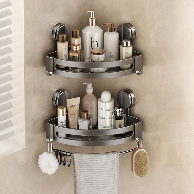 VOLPONE Shower Caddy Suction Cup, 2 Pack Corner Shower Shelves No Drilling by VOLPONE