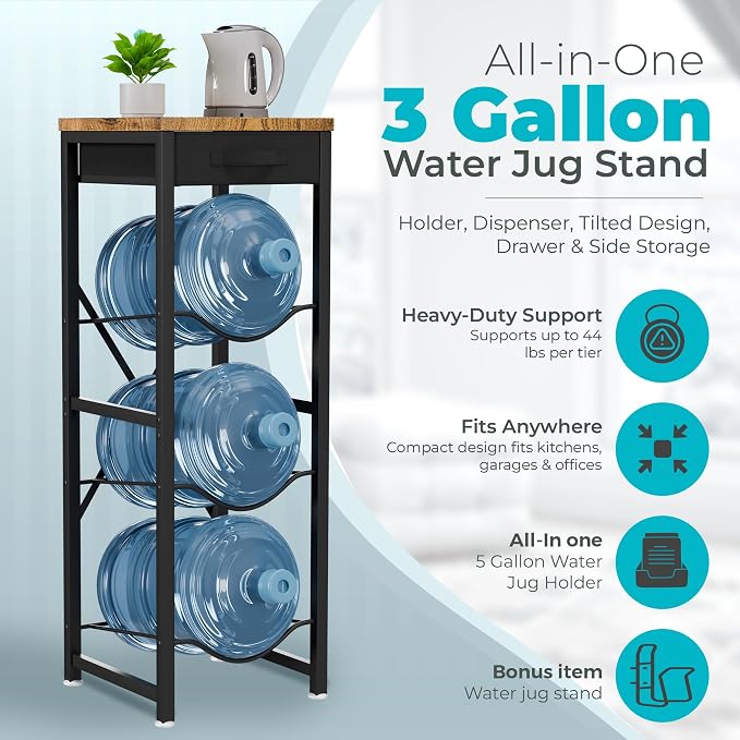 5 Gallon Water Jug Stand & Holder – 3-Tier Water Bottle Rack Organizer - Image 2
