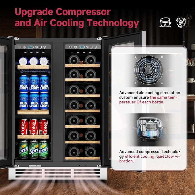 24" Wine and Beverage Refrigerator, Dual Zone Wine Cooler - Image 4
