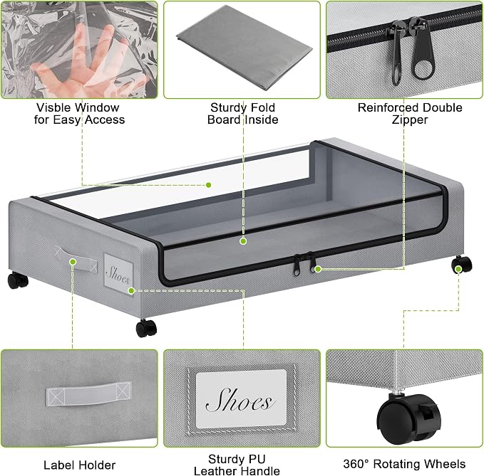 Under Bed Storage with Wheels, XXL 60L Under the Bed Storage Bins, Underbed - Image 4