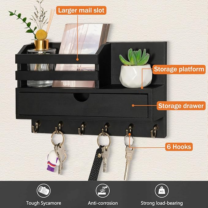 Key and Mail Holder for Wall, Mail Organizer Wall Mount - Image 2