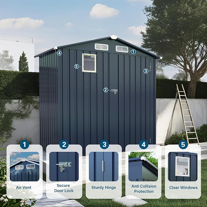 Metal Storage Shed, 6X3.6 FT Lockable Outdoor Tool Shed - Image 5