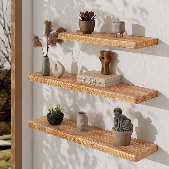 24" Rustic Elm Wood Floating Shelves, 8 Inch Deep Wall Shelves - Image 4