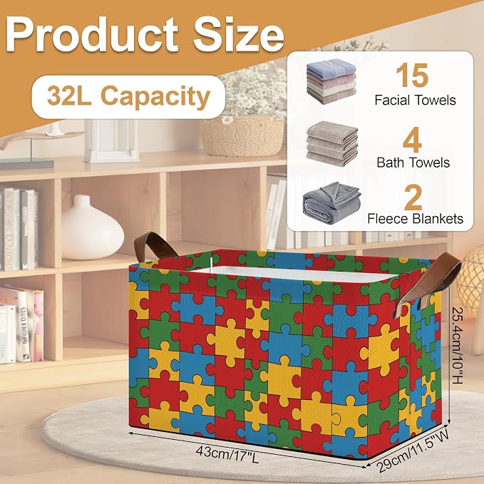 Jigsaw Storage Bins with Handles, Collapsible Storage - Image 2