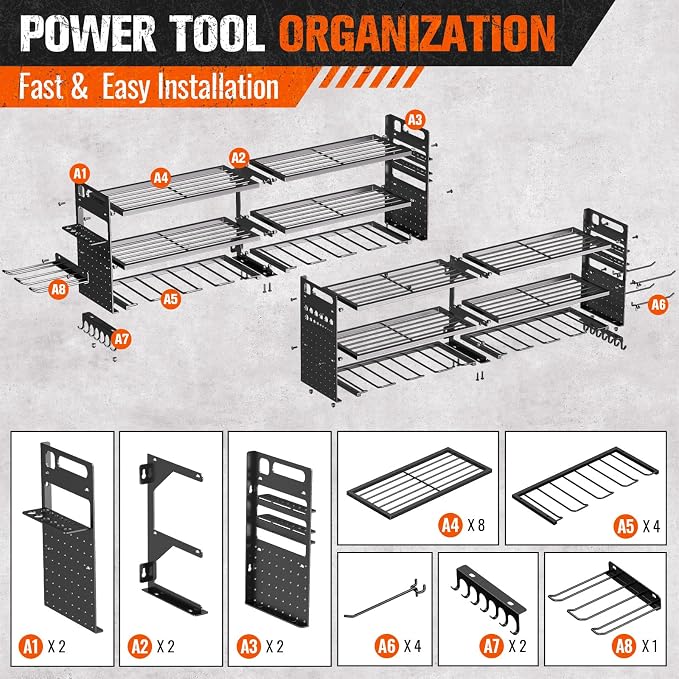 2-Pack Large Power Tool Organizer Wall Mount, Heavy Duty Cordless Tool Organizer - Image 6