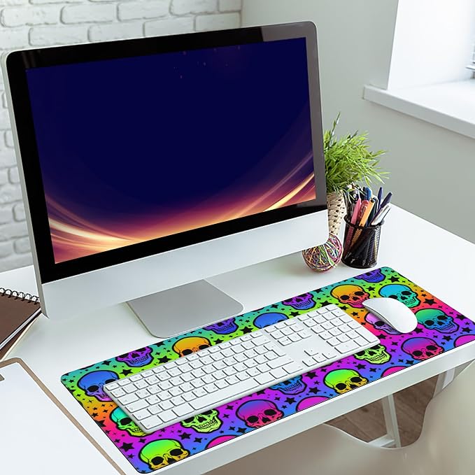 Desk Mat, Neon Skulls and Stars Extended Gaming Mouse Pad, Large Non-Slip - Image 6