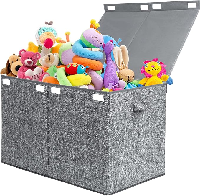 122L Large Toy Chest Box with Lid, Foldable Toy Storage Organizer Bin Boxes by popoly