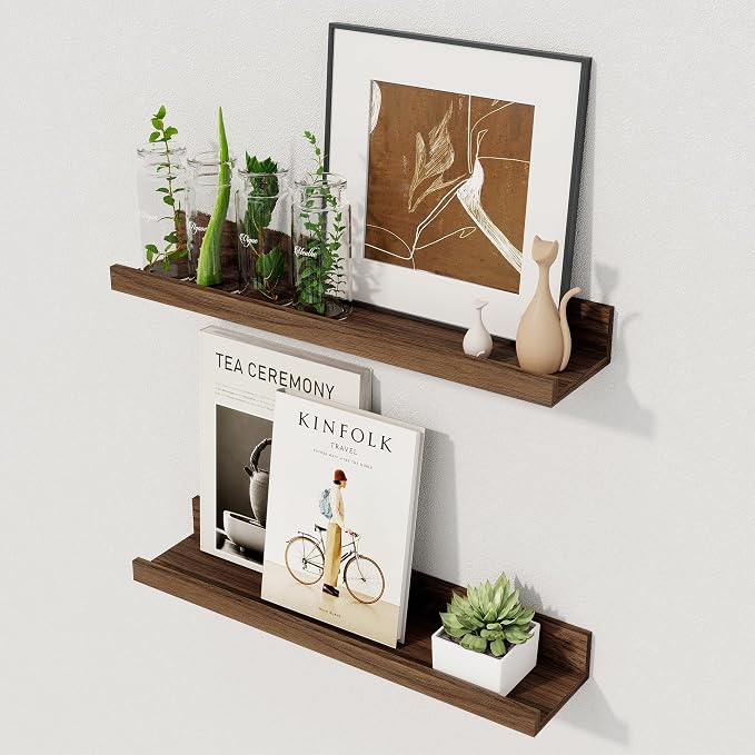 Axeman Floating Shelves for Wall | Picture Ledge Shelf Set of 2 | Rustic Walnut by Axeman